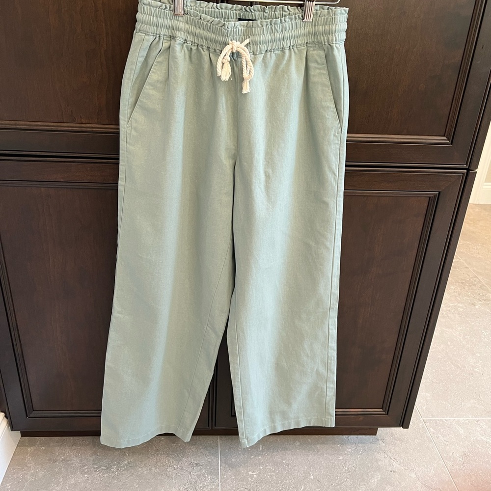 J Crew linen/cotton wide leg paper bag pant